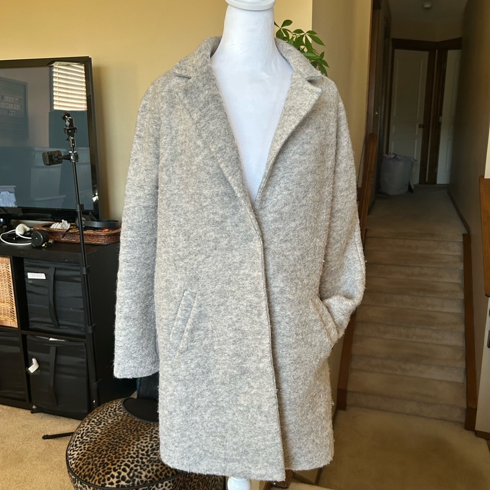 Italian Wool Blend Single Button Women's Midi  Grey Jacket